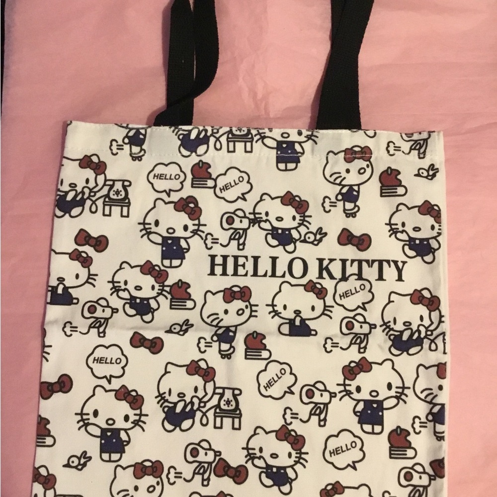 Hello Kitty White Tote with Red Bows and Navy Outfits